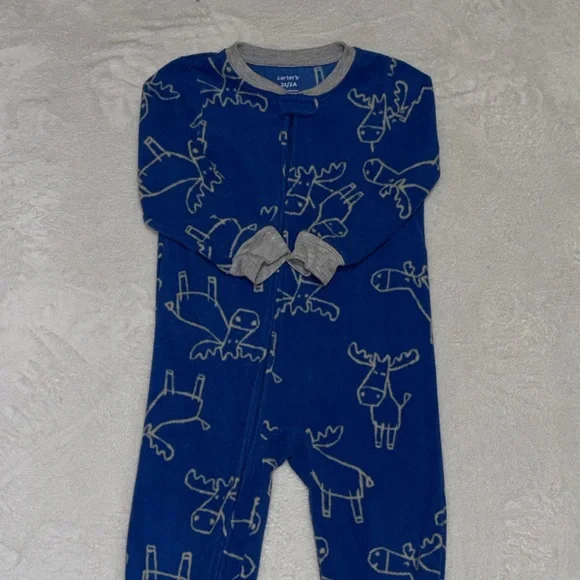 (2 for $10) carters fleece Blue Moose Print  footie / sleeper - Picture 2 of 7